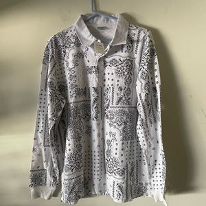 Loose Fit cotton on garments long sleeve 1/4 button polo shirt. Man’s size L